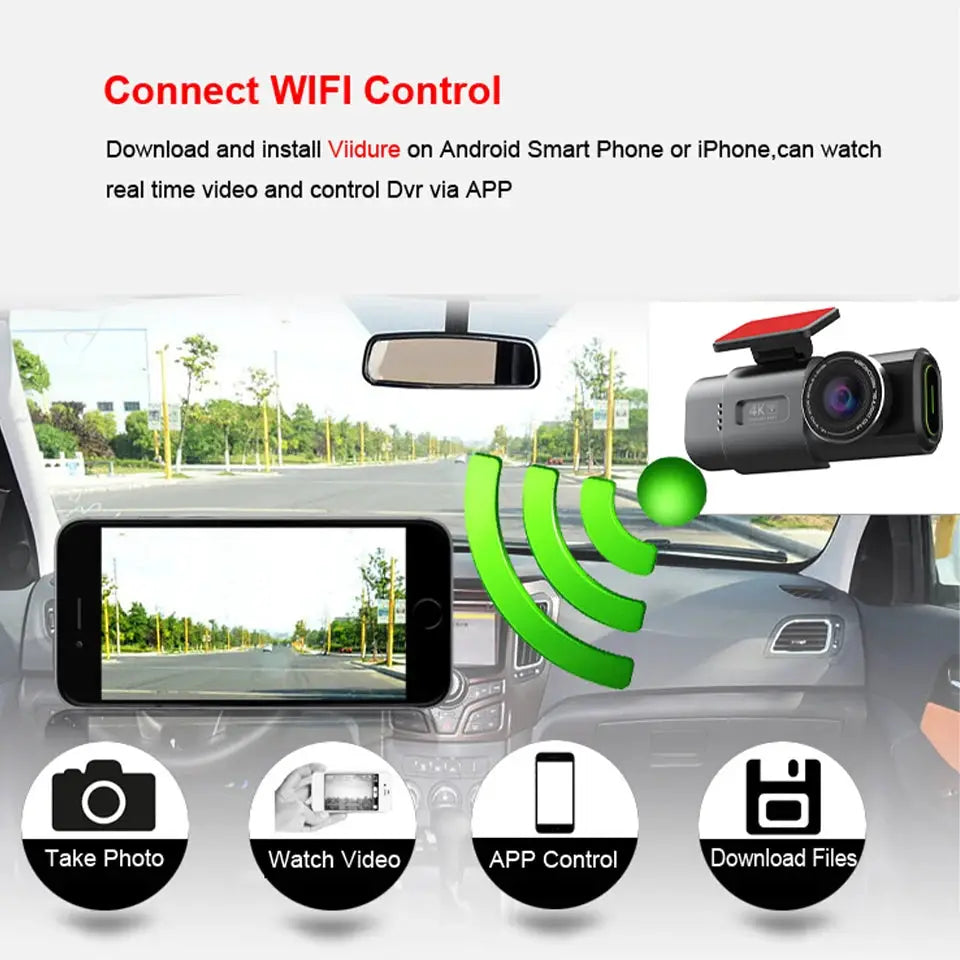 Simples Market Dash Cam 4K GPS WiFi with app control, black car DVR with optional rear lens