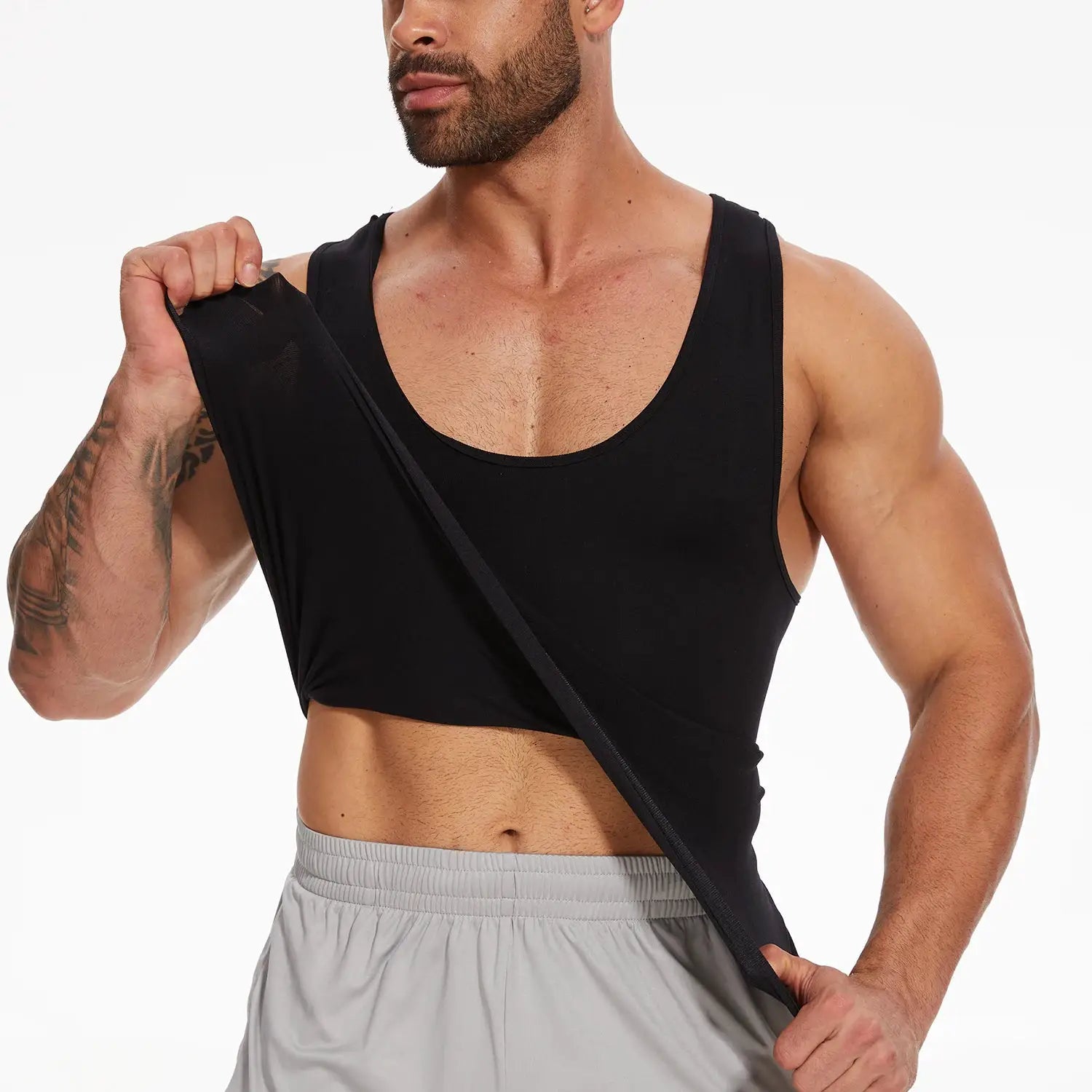 Men's shapewear slimming body shaper black cross-elastic compression top