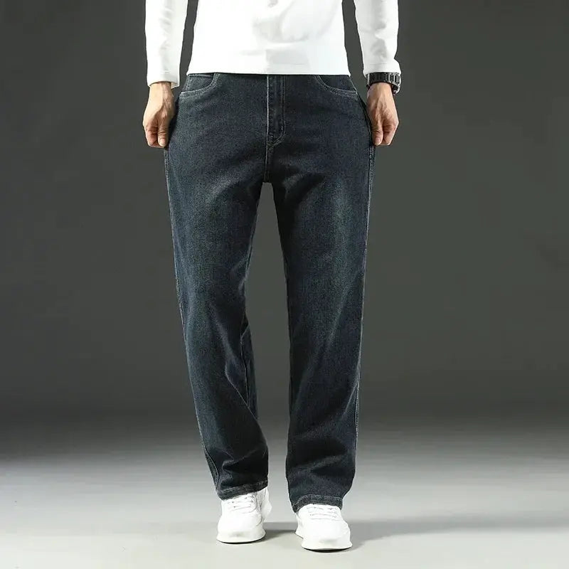 Mens Spring Autumn Jeans Loose Fit Straight Leg Business Casual