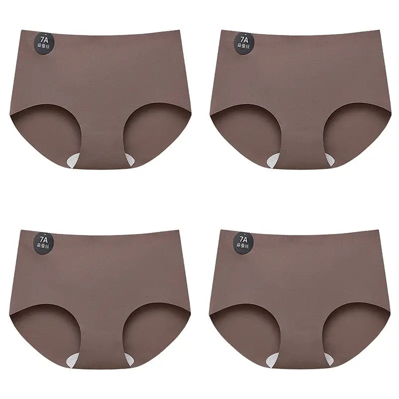 Simples Market Falllsweet seamless mulberry silk briefs for women, brown, 4-piece set.