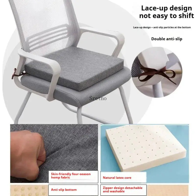 Sretno natural latex office chair cushion in grey fabric with anti-slip bottom and washable zipper cover