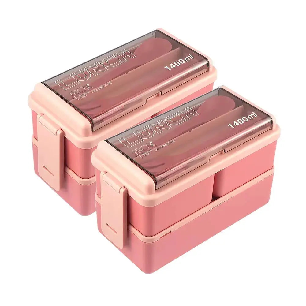 Portable Double Layer Lunch Box For Kids With Fork And Spoon Microwave Safe Bento Box Food Storage Container