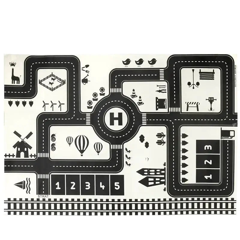 City Traffic Road Map Play Mat For Toddlers With Roads Buildings Parking Lots And Traffic Signs