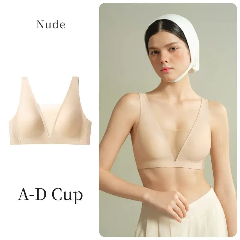 Simples Market nude seamless plunge push-up bra, wireless Deep V mesh, A-D cup, 2-piece display