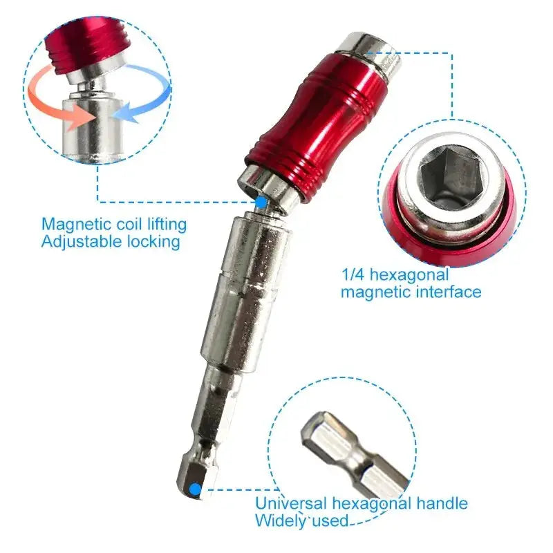 Red Curved Hexagonal Handle Extension Rod For Directional Drilling With Magnetic Screw Tip Universal Adapter