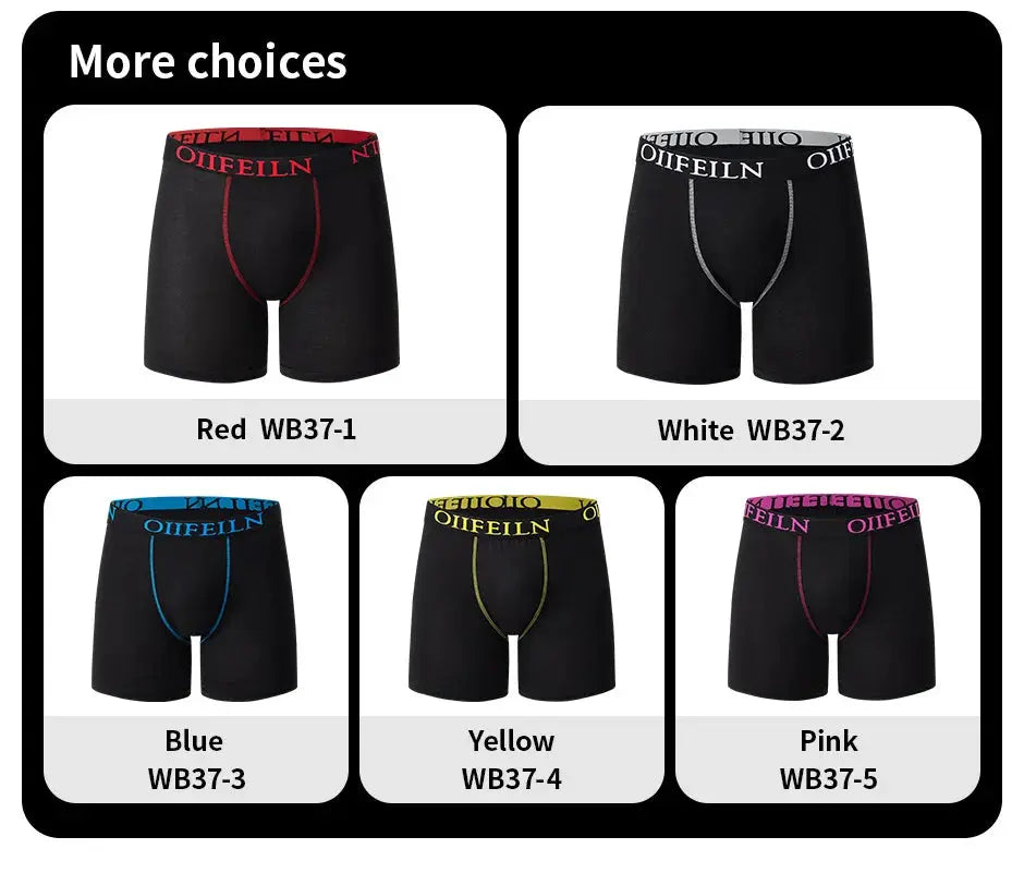 Set of 5 men's long boxer shorts in Red, White, Blue, Yellow and Pink WB37