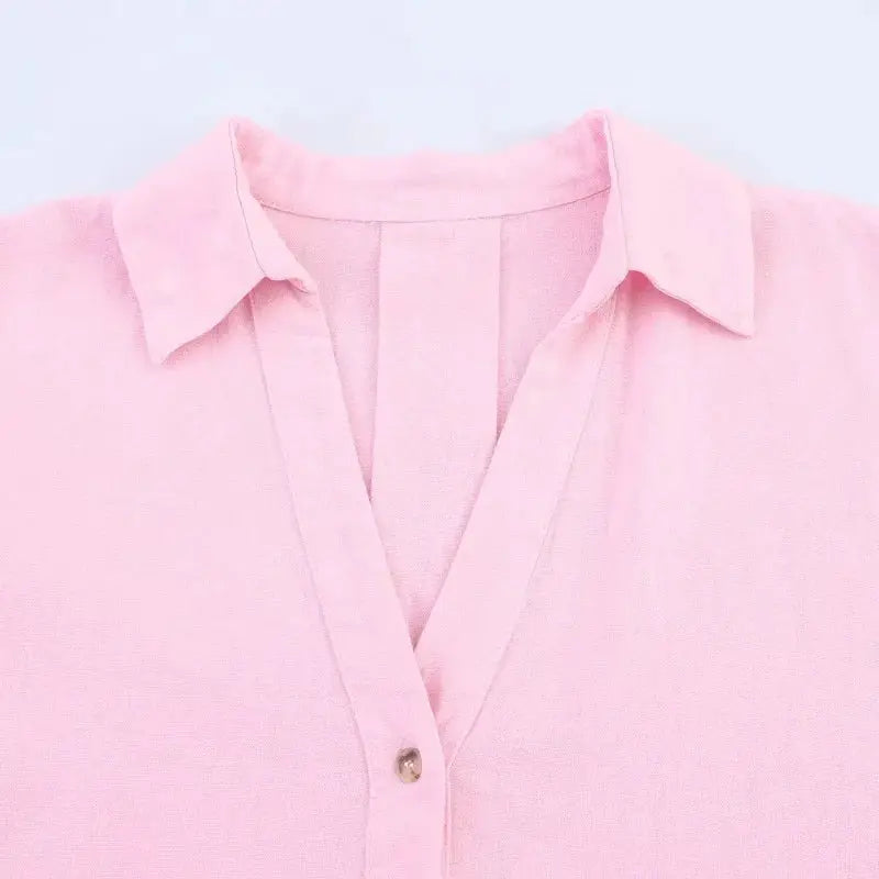 Women's pink collared button-front shirt, Simples Market MUJER, casual loose fit