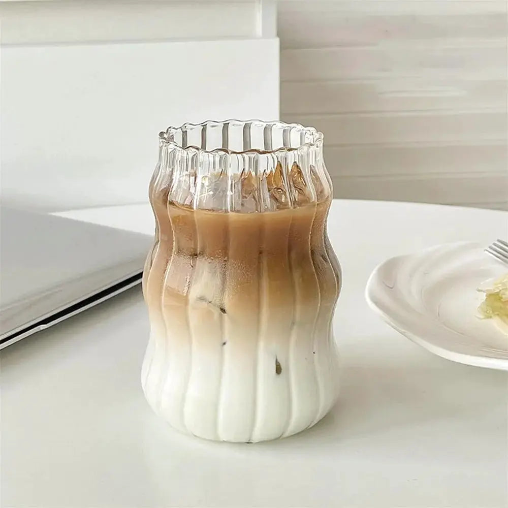 530ml Heat Resistant Glass Cup Tumbler Stripe Design Tea Coffee
