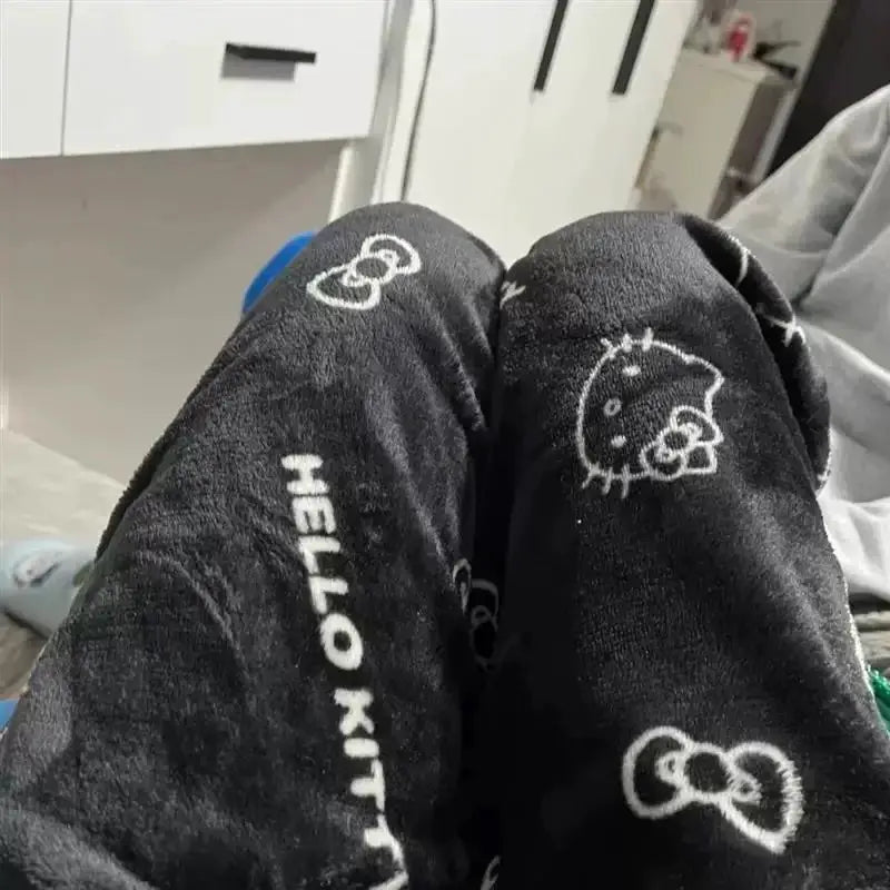 Hello Kitty Pajama Pants For Women Cozy Winter Ankle Length Sleepwear With Anime Cartoon Print