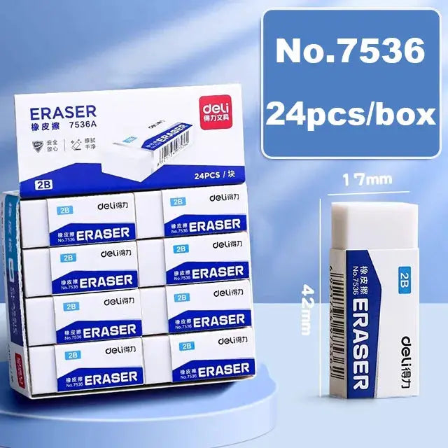 Deli 2B erasers, 24pcs box, white soft rubber for school and office use