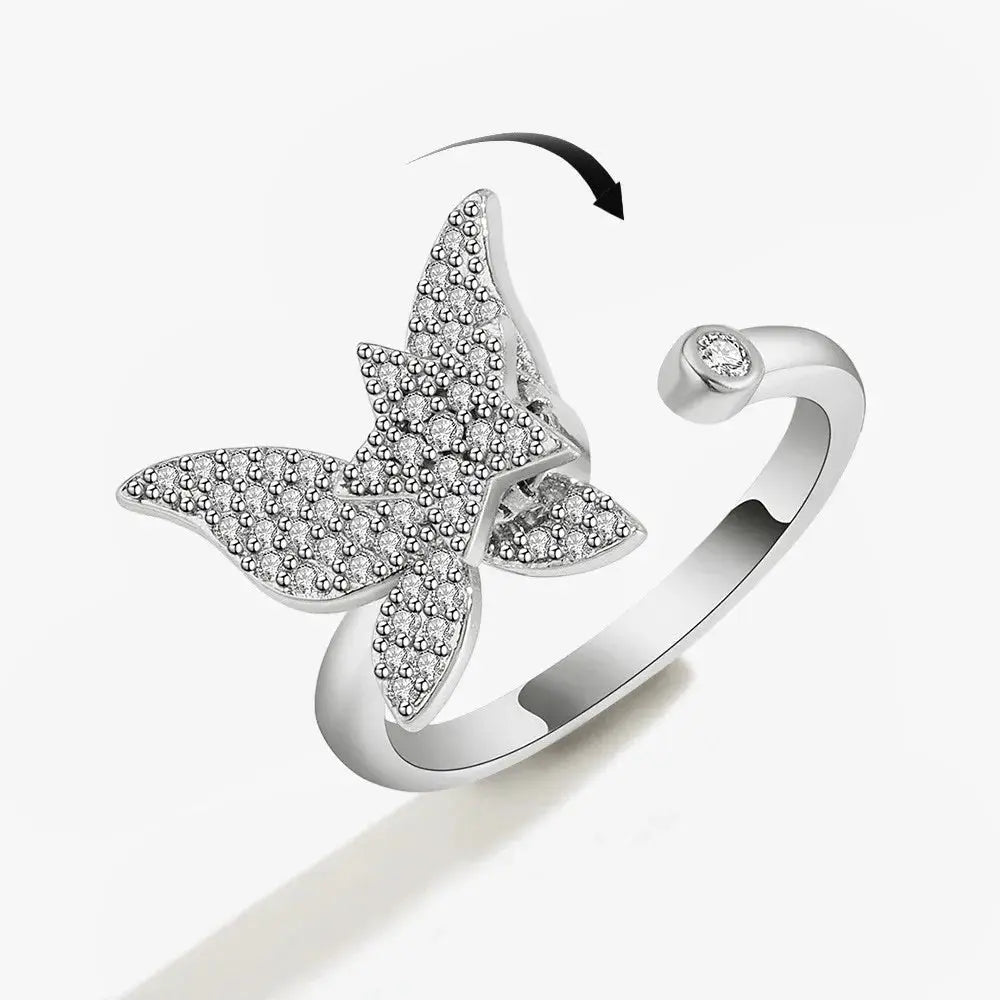 SMJEL Fidget Spinner Ring for Women Crystal Flower Eye Butterfly Animal Motifs Stress Relief Wedding Jewelry