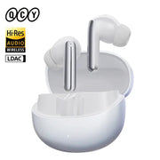 QCY MeloBuds Pro wireless earbuds (pair) in white with open charging case; Hi-Res LDAC logos visible