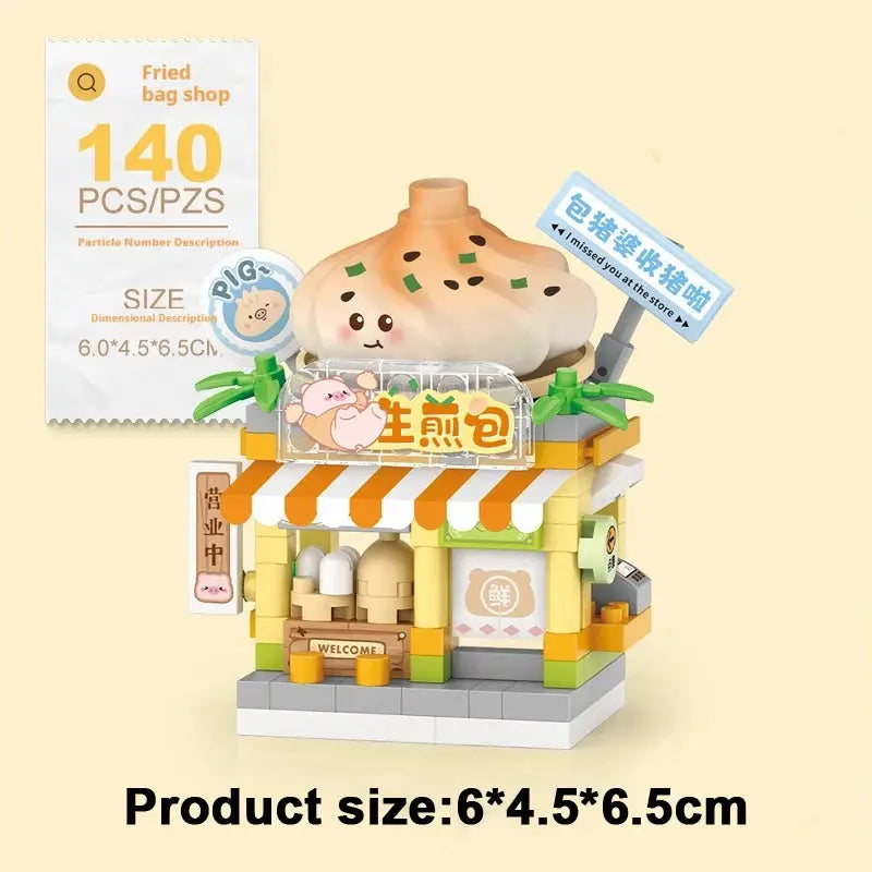 Restaurant Dessert Coffee Street View Building Blocks Kit With Pet And Fruit Store Model For Kids And Adults