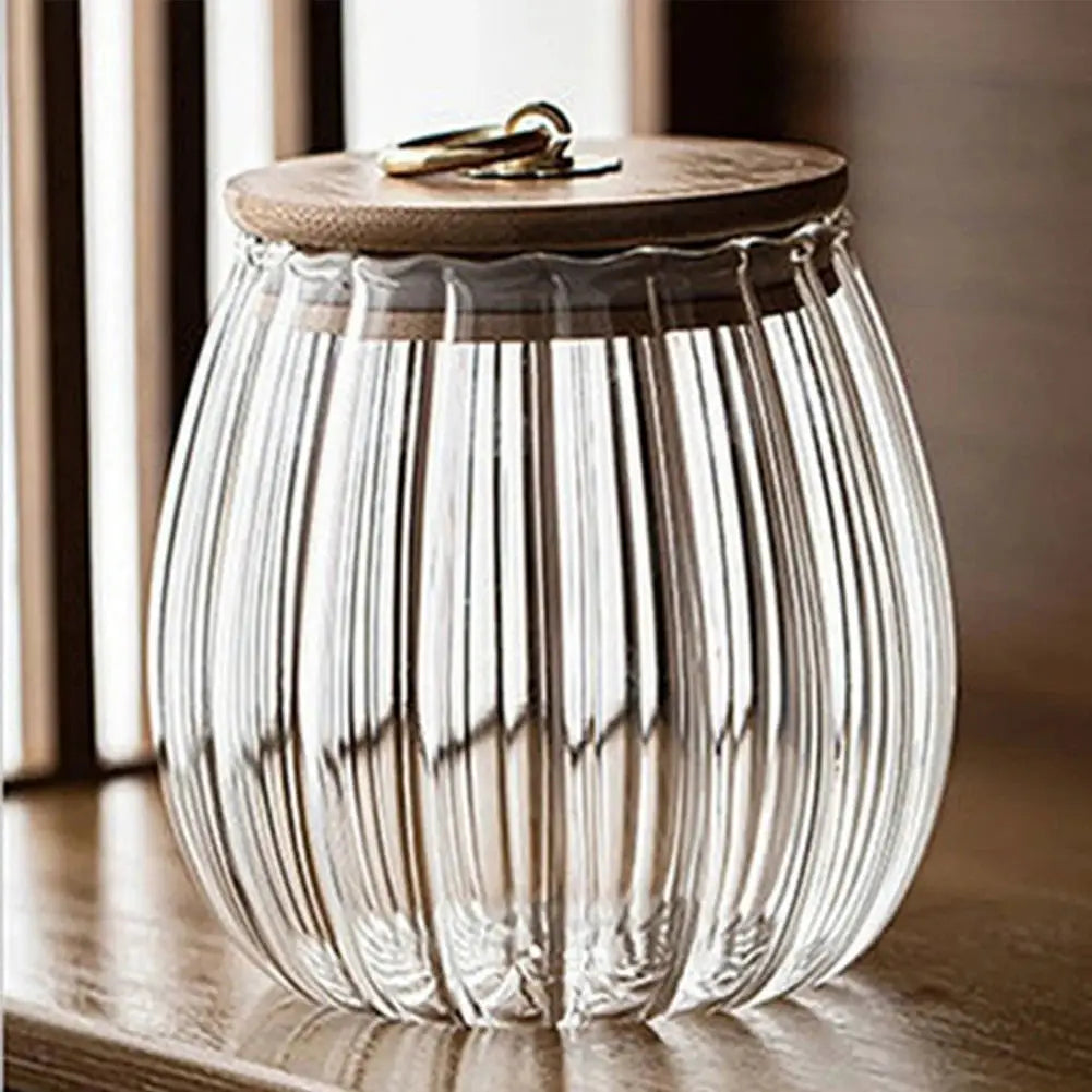 Glass Airtight Storage Jars With Wood Lids For Grains Tea Coffee Beans Candy Kitchen Organization Containers
