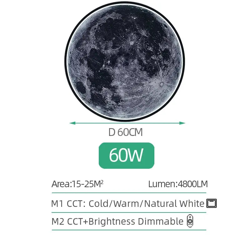 LED Moon Wall Lamp by Simples Market, round 60W mural wall light with remote dimming