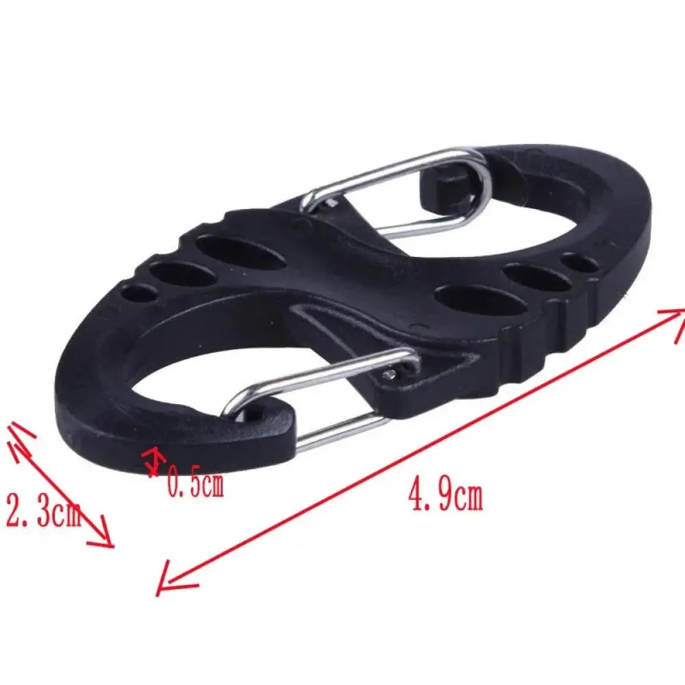 10pcs black S-type backpack buckles with silver metal carabiner clips
