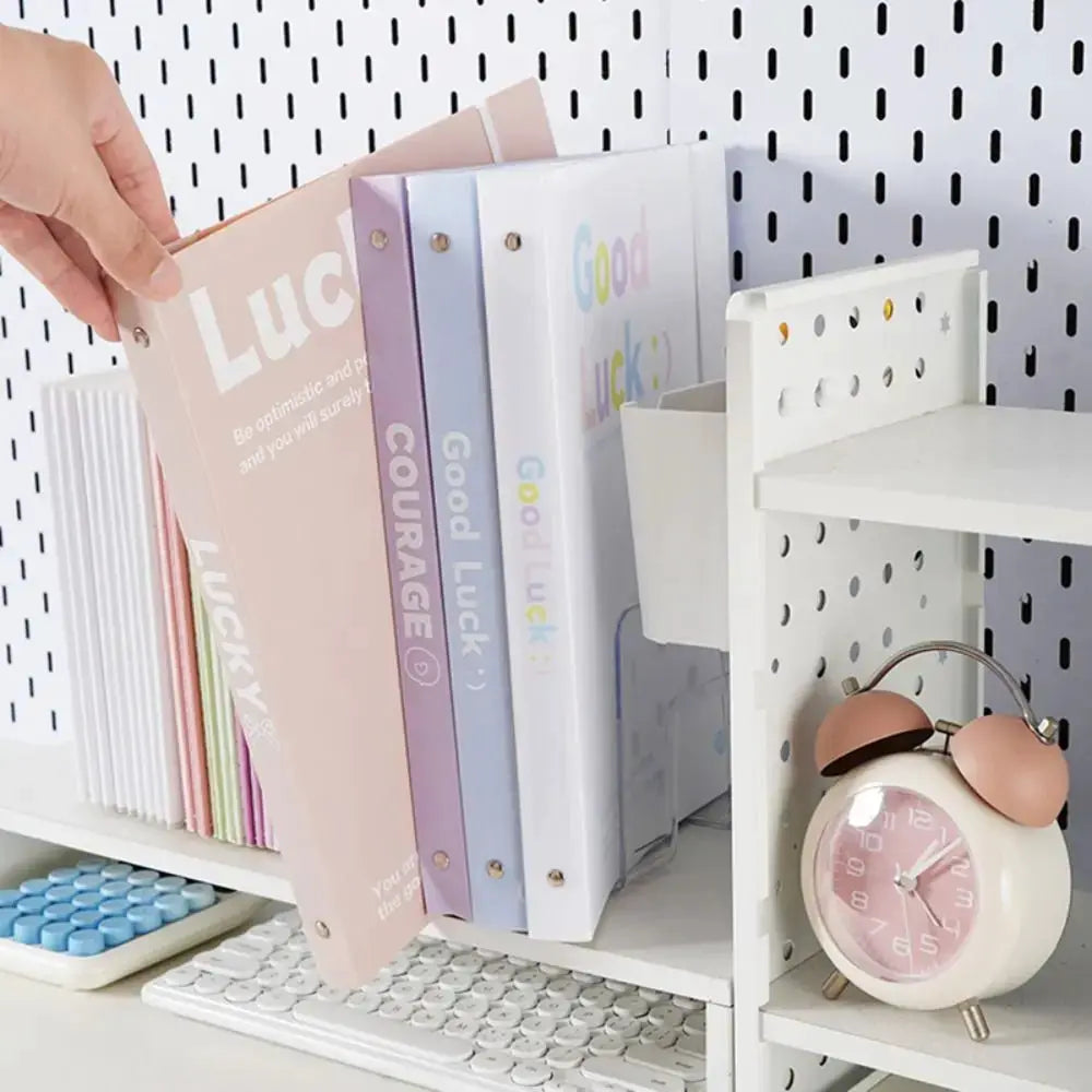 Simples Market INS Style transparent A4 file folders with detachable data books in pastel colors on a white desk shelf