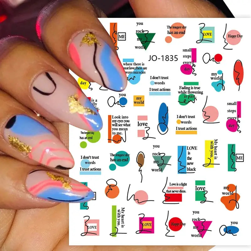 Nail art decals by Simples Market, 1pc colorful bronzing striped sheet with geometric lines and flowers