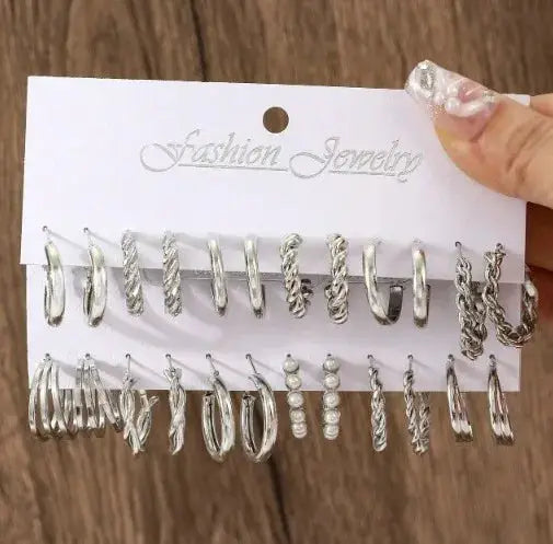 European And American Metal Earrings 24 Piece Set Featuring Pearls Mushrooms Snakes Butterflies And More Fashion Jewelry