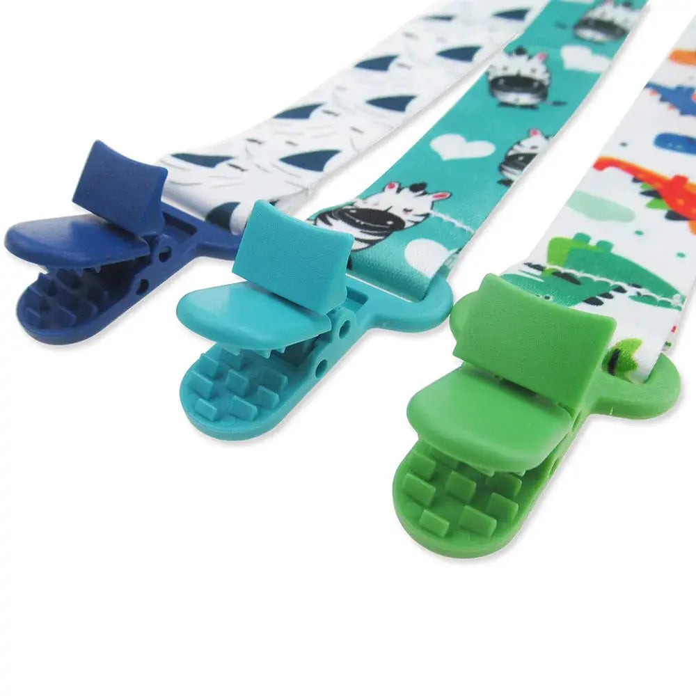 Three Piece Baby Pacifier Clip Set Personalized Cartoon Print Clip Nipple Holder For Baby Safe Plastic Nylon
