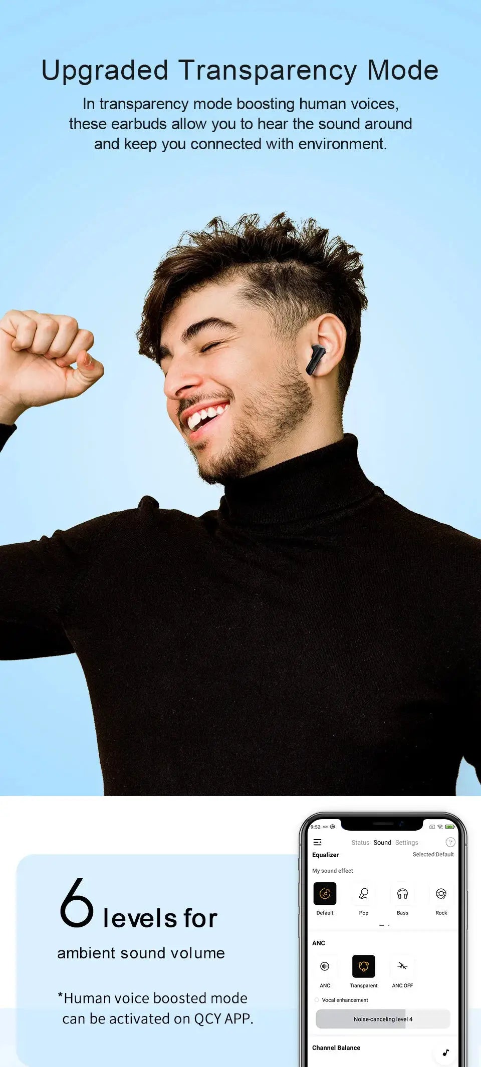 QCY HT05 ANC wireless earbuds, Simples Market; black, Bluetooth 5.2, 40dB noise cancelling
