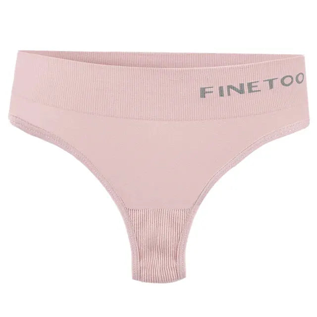 FINETOO pink seamless thong underwear, high-waist, 3-piece set (M-2XL)