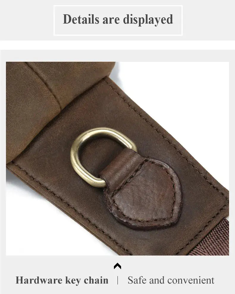 SCHLATUM 100% Genuine Leather Chest Bag brown leather strap with brass D-ring hardware