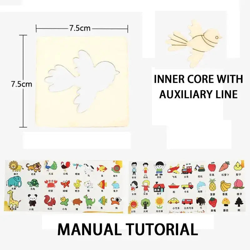 20 Pieces Montessori Wooden DIY Painting Stencils Set For Kids Educational Craft Toys And Puzzles Gift