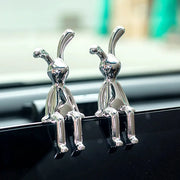 Cartoon rabbit car interior decor set, chrome metal bunny figurines for center console (2)