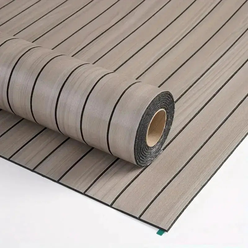 Self-adhesive wallpaper roll with beige wood grain pattern; extra thick 3D retro texture for walls and ceilings