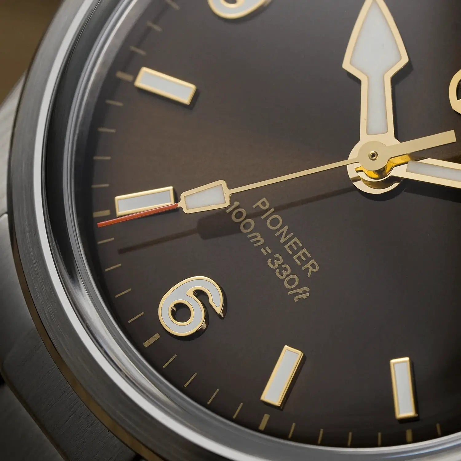 Watchdives WD1960S V2 wristwatch on black dial with gold-tone hands, stainless steel case, sapphire crystal