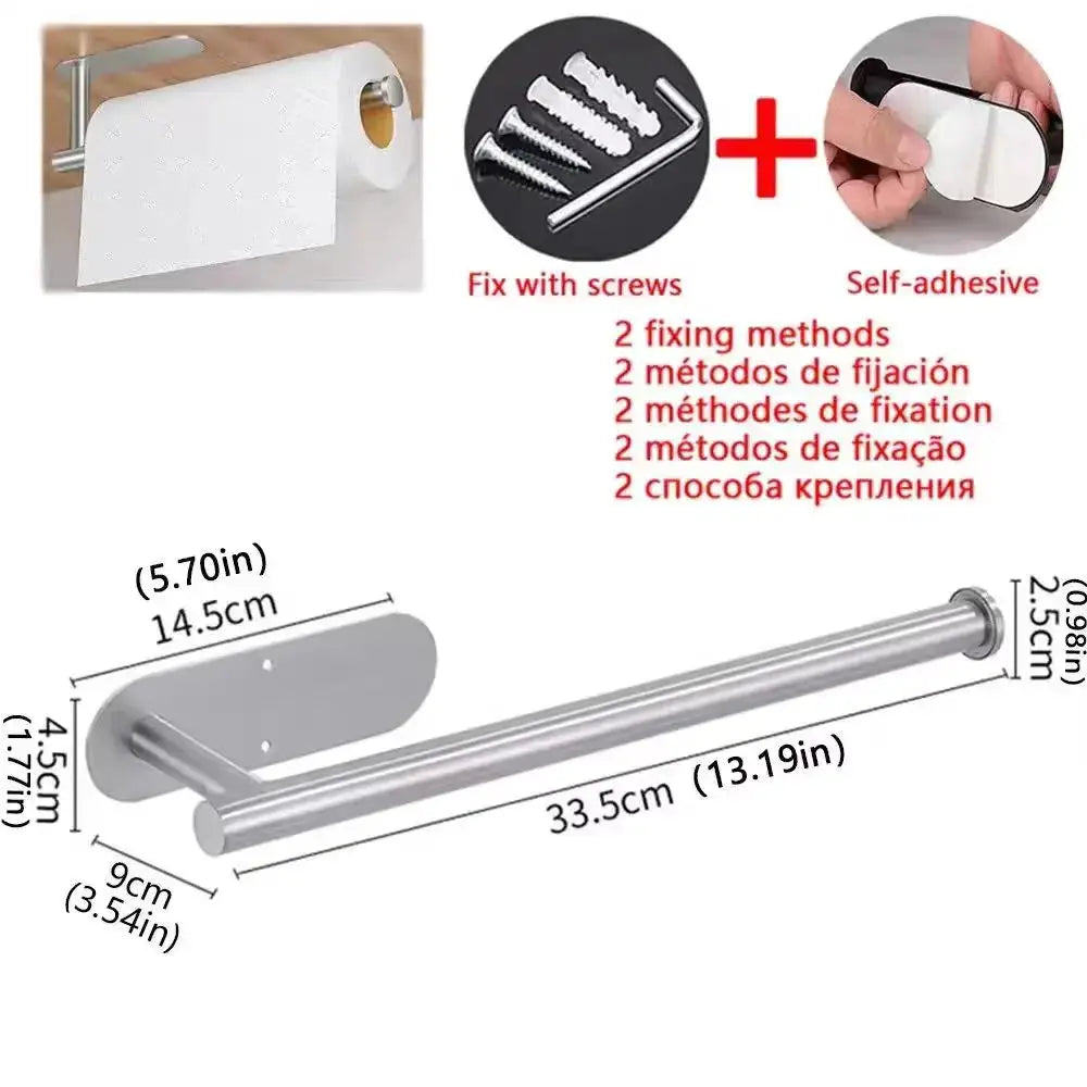 Paper towel holder by Simples Market, stainless steel wall-mounted with adhesive and screws, 33.5 cm long