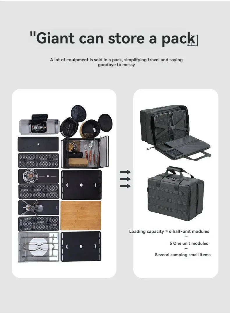 CAMPINGMOON BK-46 large-capacity storage bag kit; open IGT modular organizer and a second closed tactical bag.
