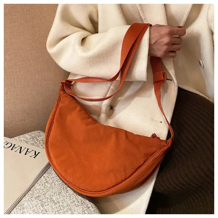 Casual nylon hobo crossbody bag in burnt orange, large-capacity