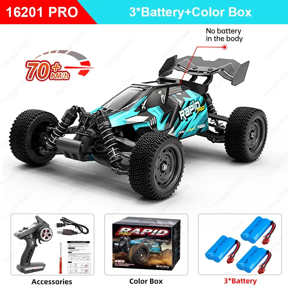 Teeggi 16101/16102 PRO 1:16 RC car by Simples Market with LED lights, 4WD, blue/black