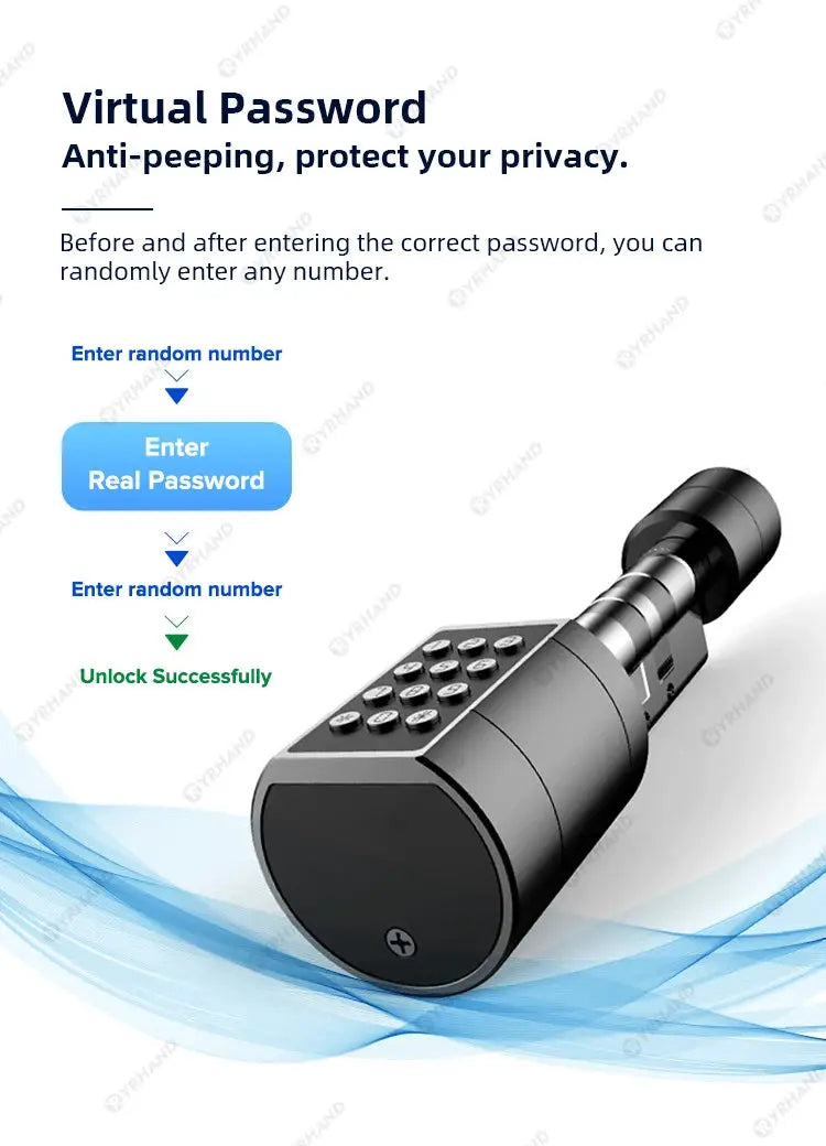 Smart Euro cylindrical door lock with keypad, black metal finish, keyless entry