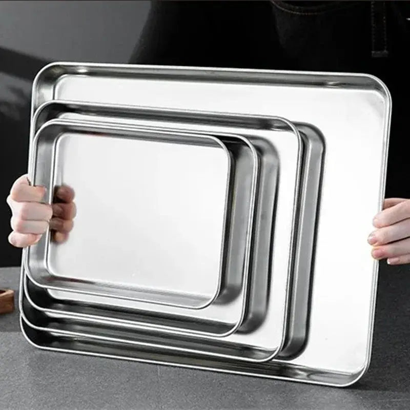 StellarSteel Rectangle Stainless Steel Serving Tray Durable Corrosion Resistant For Restaurants And Hotels