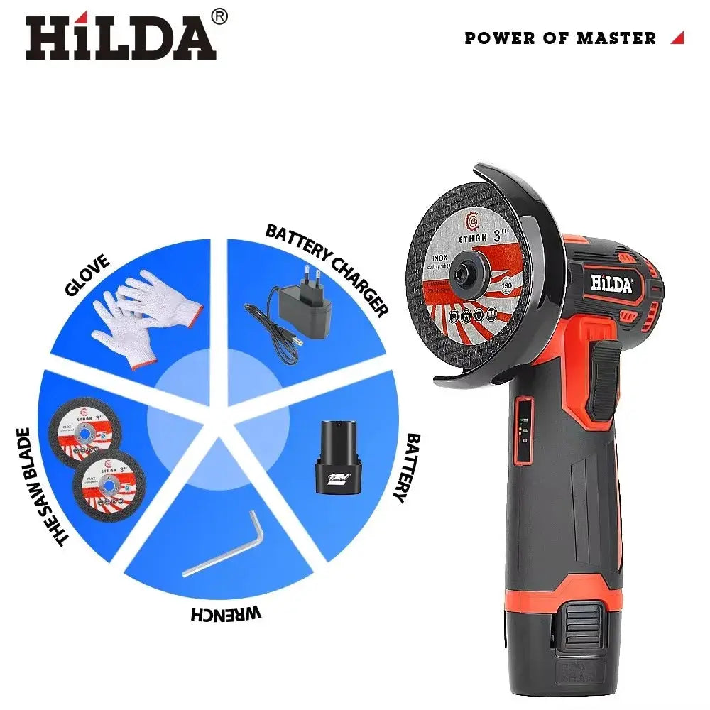 HiLDA 12V 3 Inch Lithium Electric Angle Grinder Portable Mini Handheld Cutting And Polishing Tool