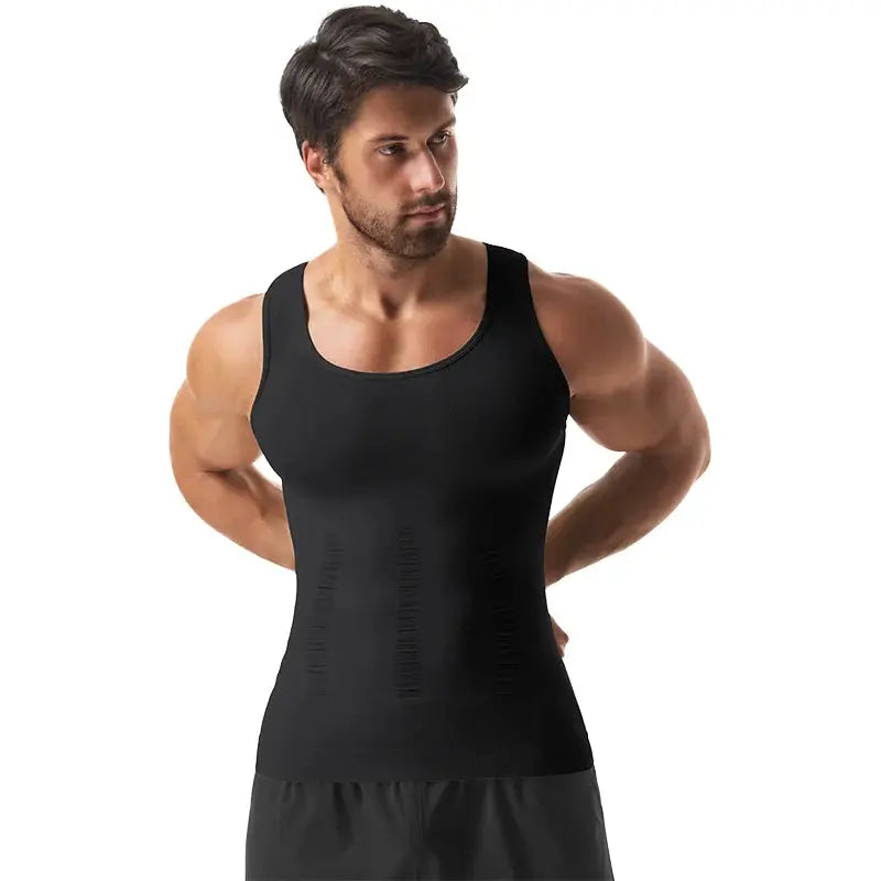 Simples Market men's sleeveless shapewear tank top, black breathable body shaper with abdominal back support