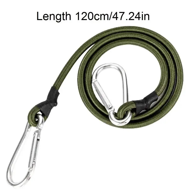 Simples Market outdoor heavy-duty green bungee cord with metal carabiner hooks, 120 cm