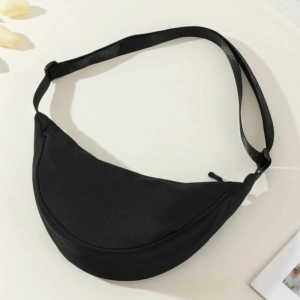 Nylon dumpling bag, black lightweight crossbody/shoulder bag with adjustable strap