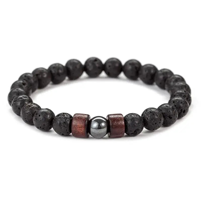8mm Volcanic Stone Bracelet For Men Lava Wooden Beads Tibetan Buddha Handmade Elastic Bracelet Jewelry
