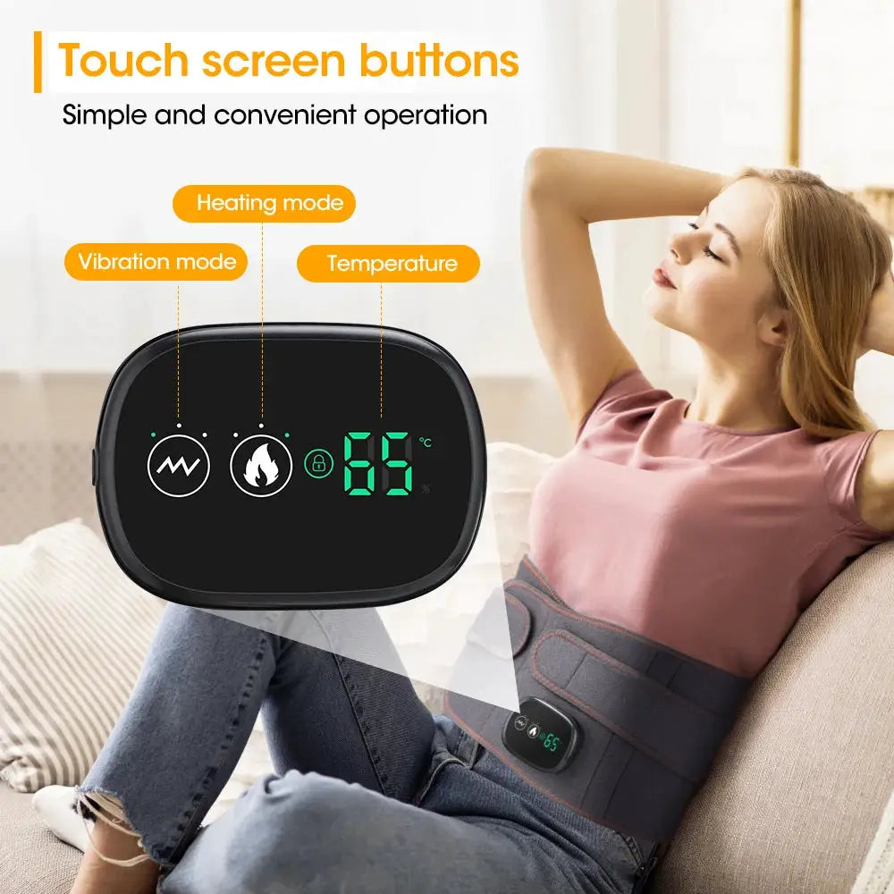 Waist massager belt by Simples Market with touchscreen control, grey fabric and 3-gear settings.