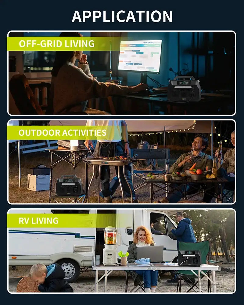 Simples Market IEE P800 power station, 512Wh LiFePO4, 2x800W AC outlets, lightweight camping/RV solar generator