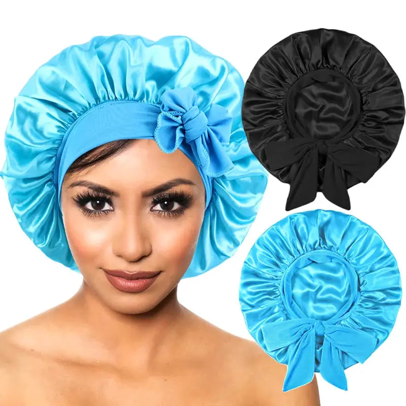 LuxeSatin Satin Sleeping Cap For Women With Wide Band Stretch Head Tie For Secure Nighttime Comfort