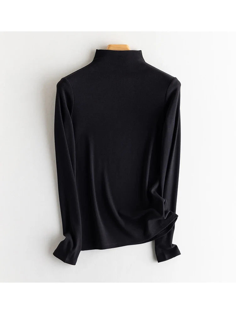 SuyaDream Women Silk Viscose Thermal Base Layer Top With Turtleneck For Warmth And Style