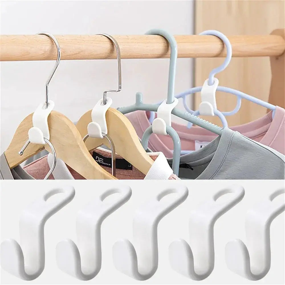 Simples Market white plastic mini wardrobe hooks, cascading hanger set for space-saving clothing storage, 6-pack