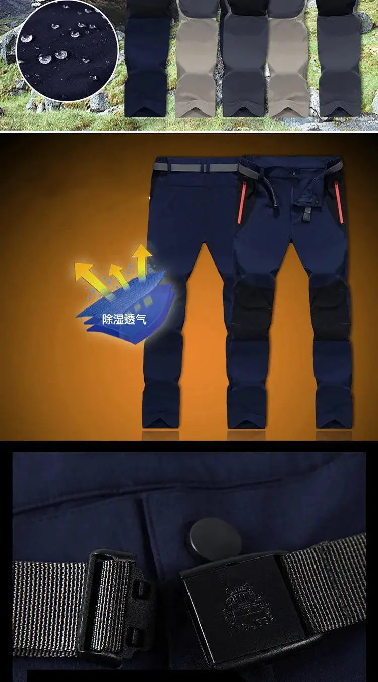 Simples Market tactical waterproof cargo pants for men quick-dry navy pair with belt color options shown