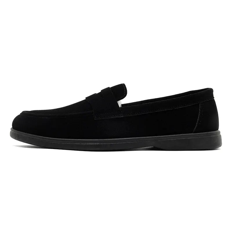 Men's black slip-on loafers, lightweight breathable suede with non-slip sole for casual daily wear