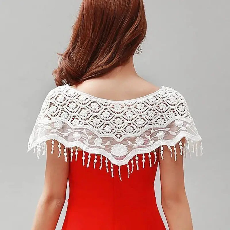 LunaFleur Sunflower Lace Knit Shawl Wrap For Bridal And Evening Wear Elegant Hollow Out Crochet Capelet